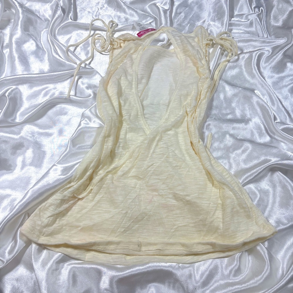 y2k Body Central Top Cream Excellent Open Back Tie Shoulder Slub Knit CA4742